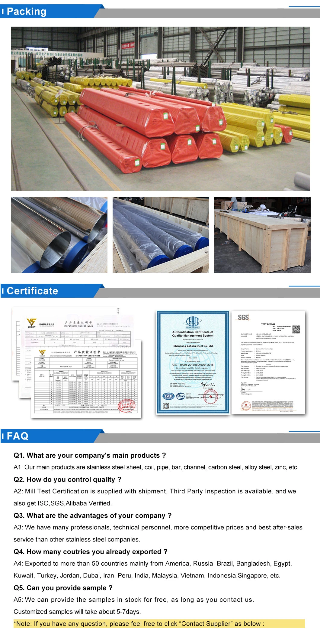 ASTM Ss 201 304 304L 316 316ti 310S 309S 430 904L 2205 Stainless Steel/Carbon/Aluminum/Galvanized Tube Seamless or Welded Round/Square/Rectangular/Hex/Oval Pipe